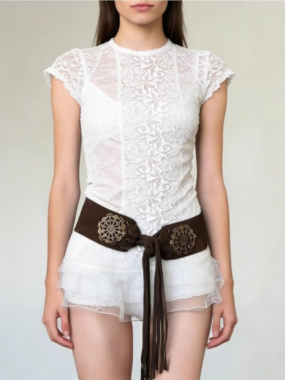 Women's Vintage Disc Renaissance-Corset-Belt 3.15" W Western Suede-Cinch-Belts w - Picture 6 of 8